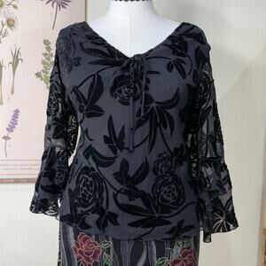 Vtg 90s Y2k Floral Velvet Burnout Top Whimsigoth Witchy Romantic Goth Vampire M